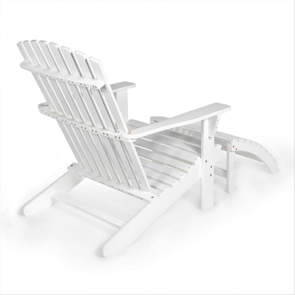 Saranac White Acacia Wood Adirondack Chair with Ottoman