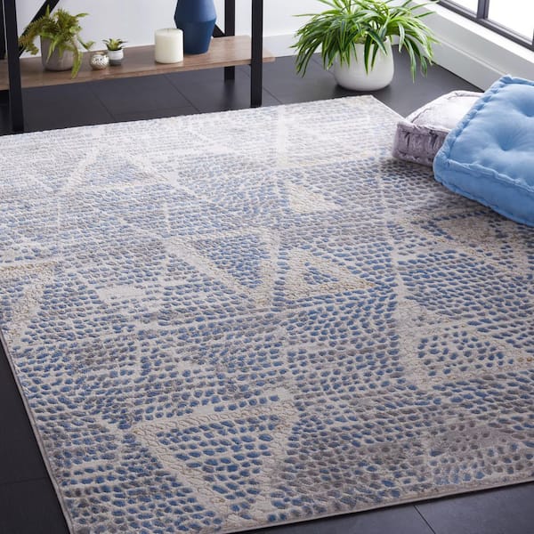 SAFAVIEH Palma 8 ft. x 10 ft. Beige/Blue Spotted Triangle Print Area ...