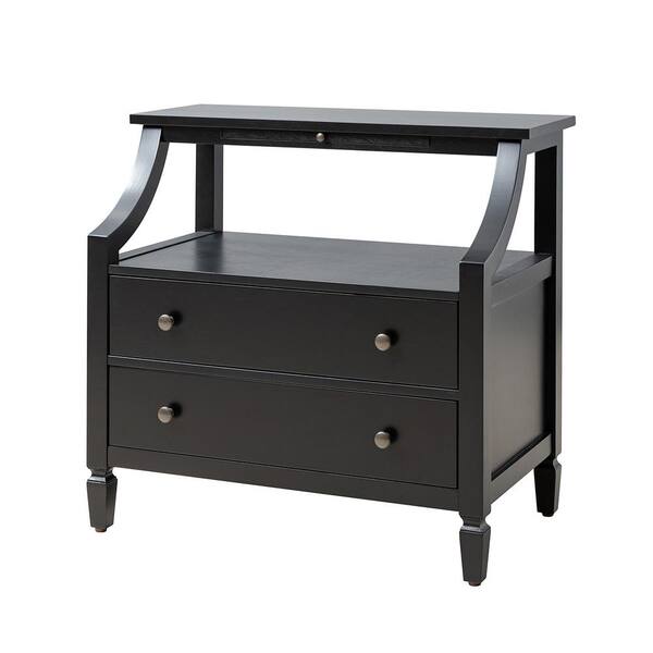 JAYDEN CREATION Jacqueline Black 2Drawer Nightstand with BuiltIn
