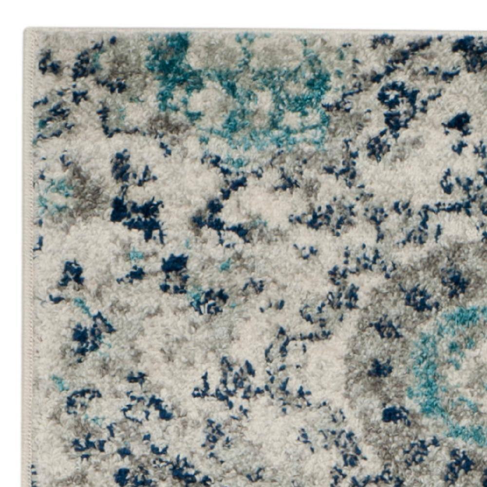 Gray and Blue Floral Motif Synthetic Runner Rug