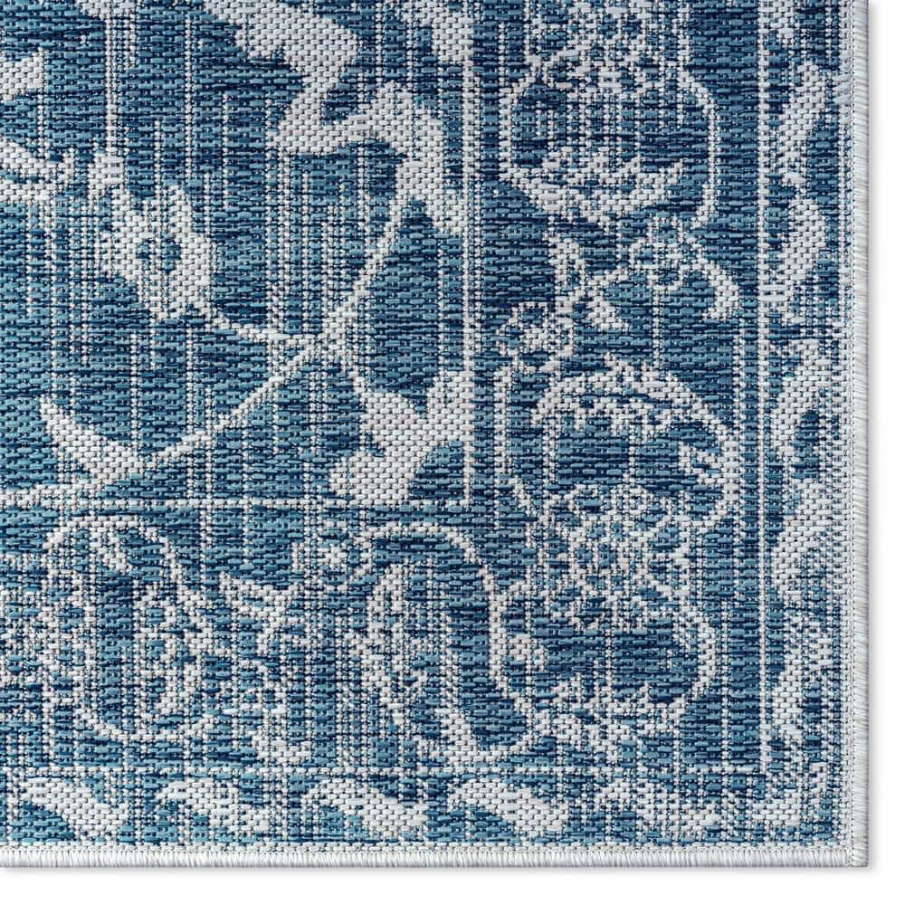 Aqua Blue Floral Damask Indoor/Outdoor Area Rug