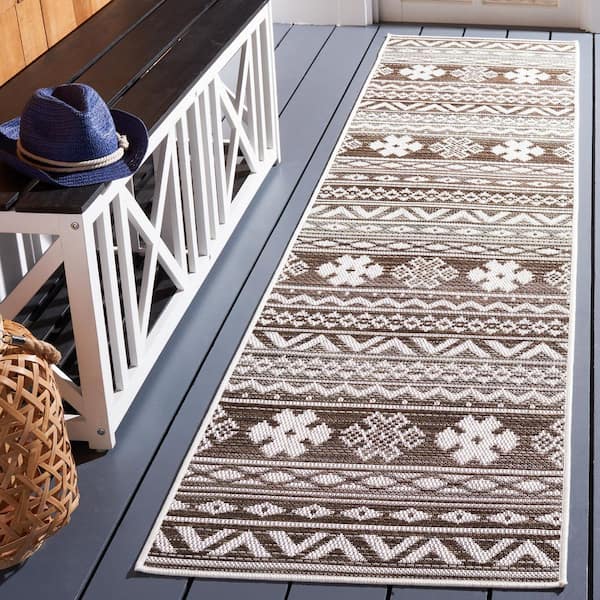 Havana Light Brown/Ivory 2 ft. x 9 ft. Tribal Aztec Indoor/Outdoor Runner Rug