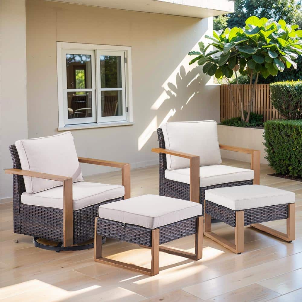Allcot 4-Piece Brown Patio Swivel Chair with Ottoman Wicker Outdoor Rocking Chair with CushionGuard Beige Cushions price history on PriceWatchPro