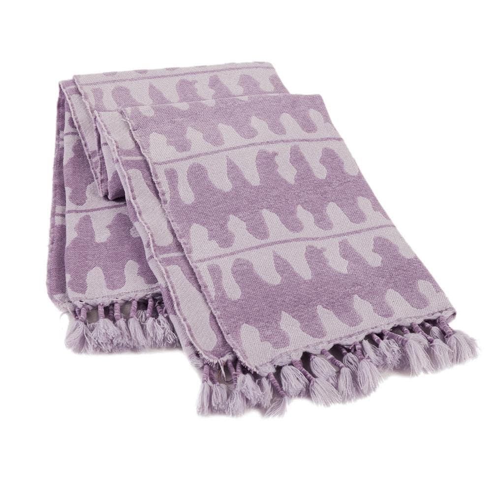 Mid-Century Modern Geometric Purple Throw with Tassel Trim