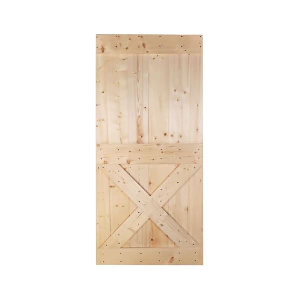 CALHOME 36 in. x 84 in. Mini X Series Unfinished DIY Knotty Pine Wood Interior Sliding Barn Door