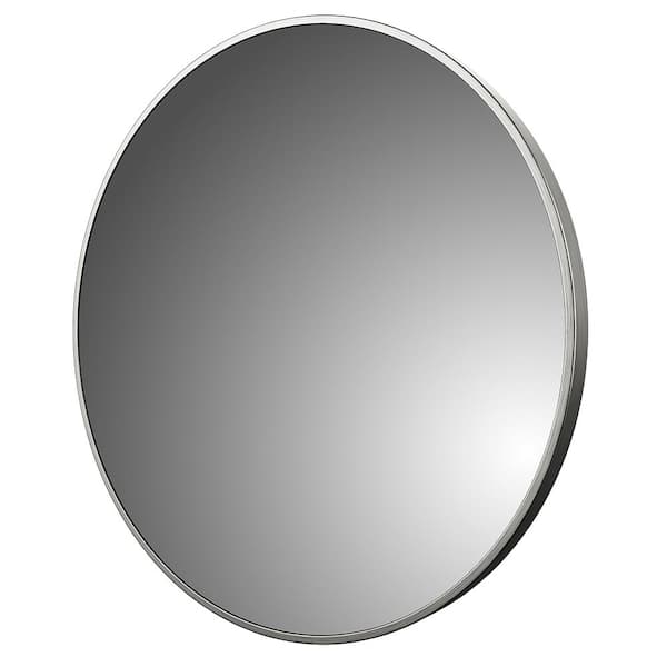 Reflections 32 in. W x 32 in. H Round Aluminum Framed Wall Mount Bathroom Vanity Mirror in Brushed Nickel