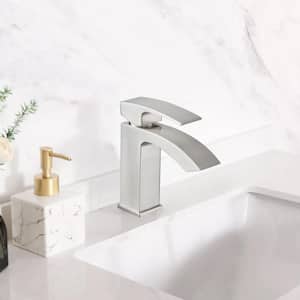 Waterfall Single Handle Bathroom Faucet, Balck Single Hole Bathroom Sink Faucet in Brushed Nickel