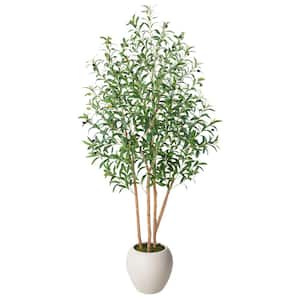 Artificial 6 ft. Olive Tree with White Planter with Natural Wood Trunk Faux Olive Trees for Indoor outdoor Home Decor