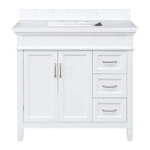 Ashburn 37 in. W x 22 in. D Bath Vanity in White with Cala White Engineered Stone Top DR