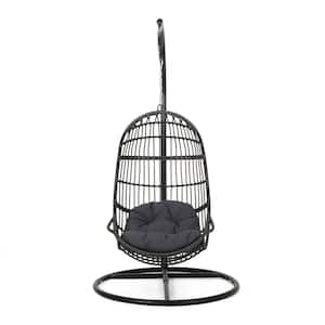 Crumpton 3.7 ft. Outdoor Hammock Chair Wicker Gray and Black Hanging Chair with Stand