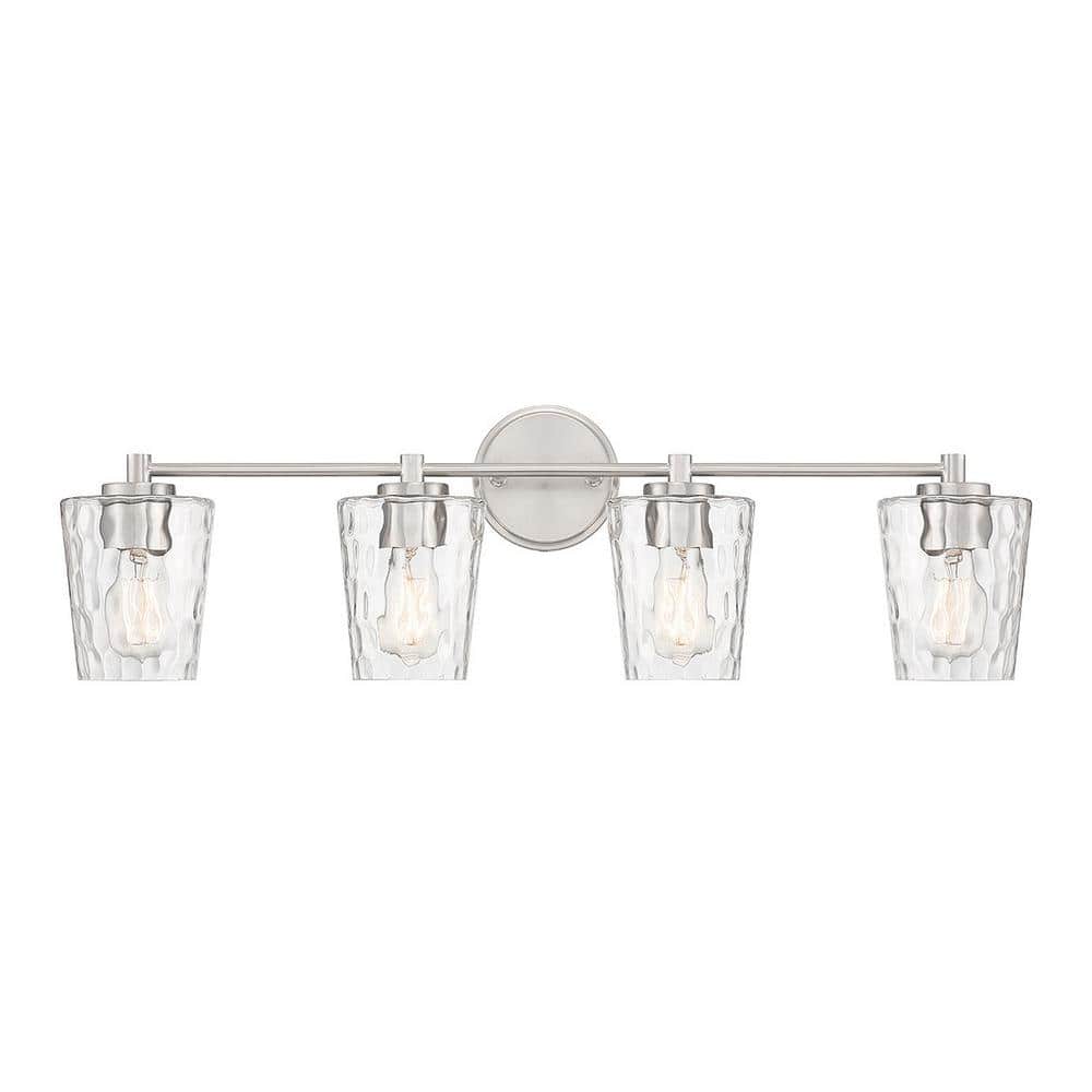 Ballas 31.50 in. 4-Light Satin Nickel Vanity Light with Clear Hammered Glass Shades price history on PriceWatchPro