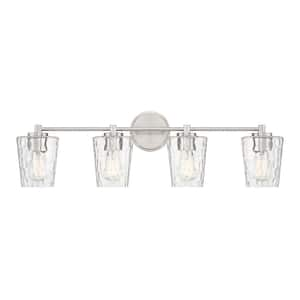 Ballas 31.50 in. 4-Light Satin Nickel Vanity Light with Clear Hammered Glass Shades