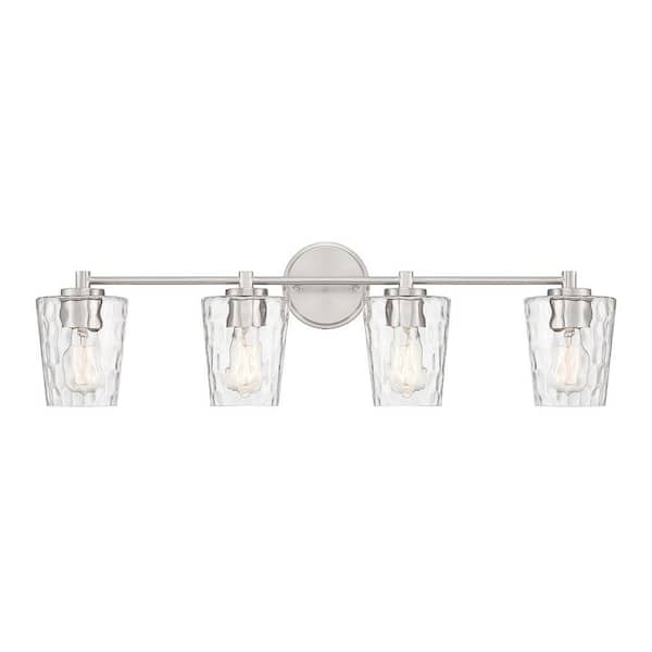 Ballas 31.50 in. 4-Light Satin Nickel Vanity Light with Clear Hammered Glass Shades