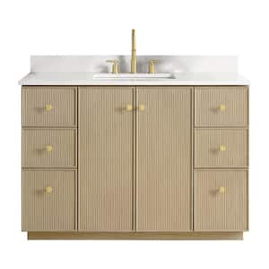 Oza 48 in. W x 22 in. D x 33.9 in. H Single Sink Bath Vanity in Natural Oak with White Quartz Stone Top