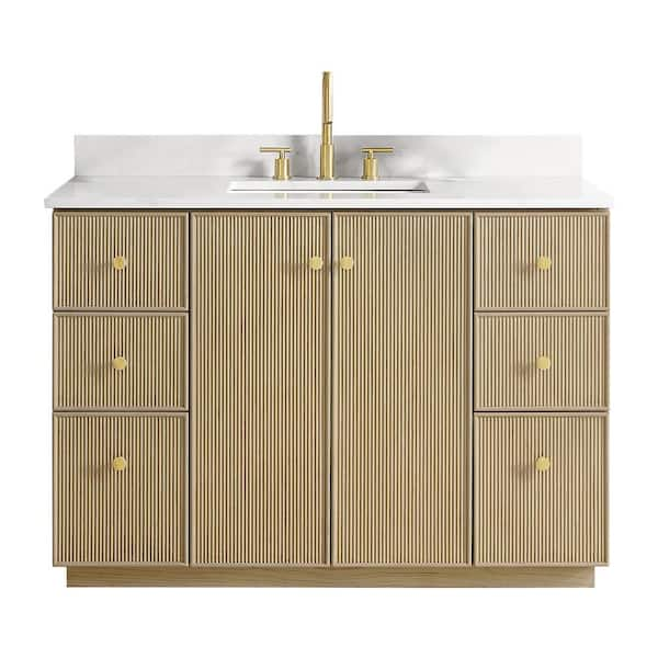 Oza 48 in. W x 22 in. D x 33.9 in. H Single Sink Bath Vanity in Natural Oak with White Quartz Stone Top