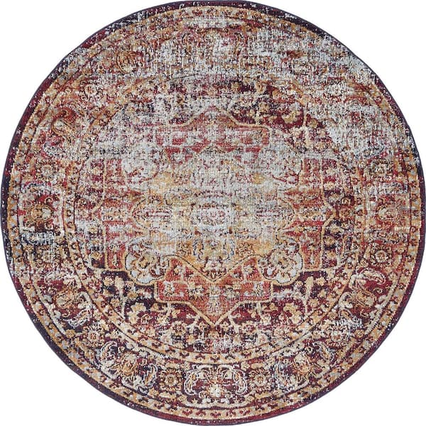 Unique Loom Augustus Turin Rust Red 5' 0 x 5' 0 Round Rug