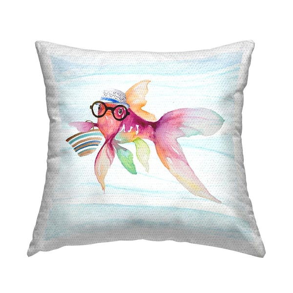 Stupell Industries Pink Hipster Fish Underwater Multi-Color Square Outdoor Throw Pillow