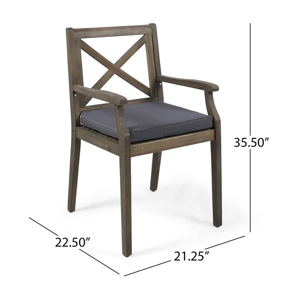 Scandinavian Grey Wood Dining Chair with Cushioned Comfort, Set of 2