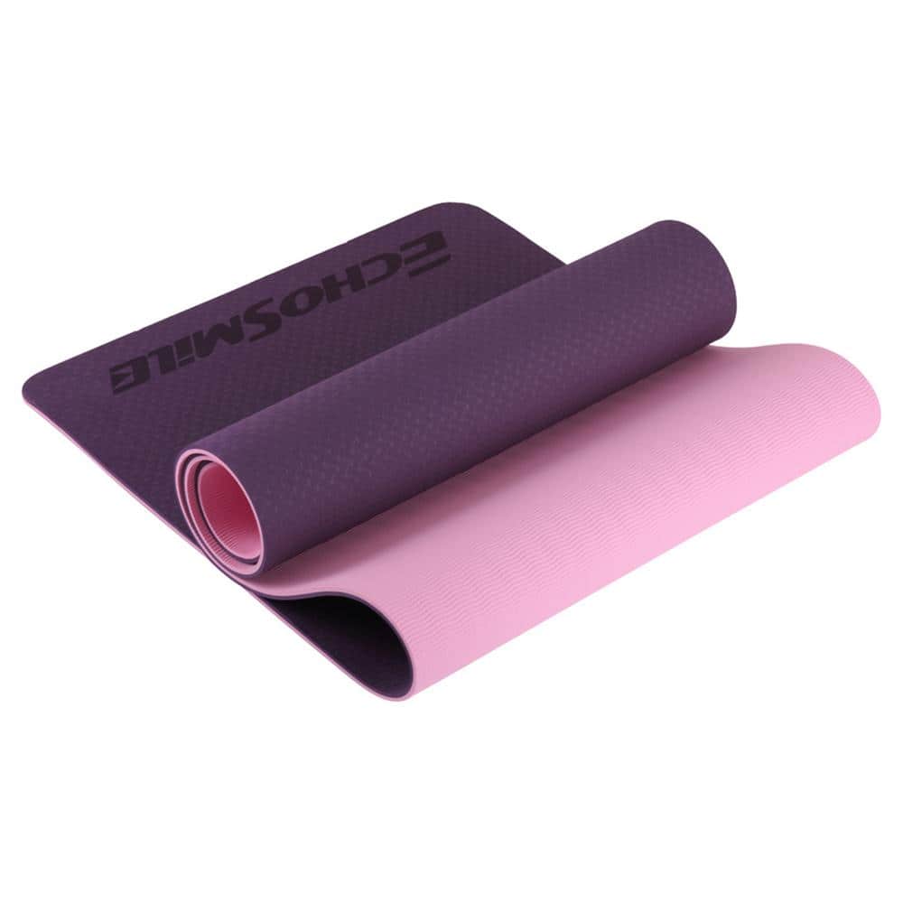 AndMakers EchoSmile Purple 24.02 in. W x 72.05 in. L x 0.24 in. H TPE Yoga  Mat (11.9 sq. ft.) TER-LDZ006P - The Home Depot