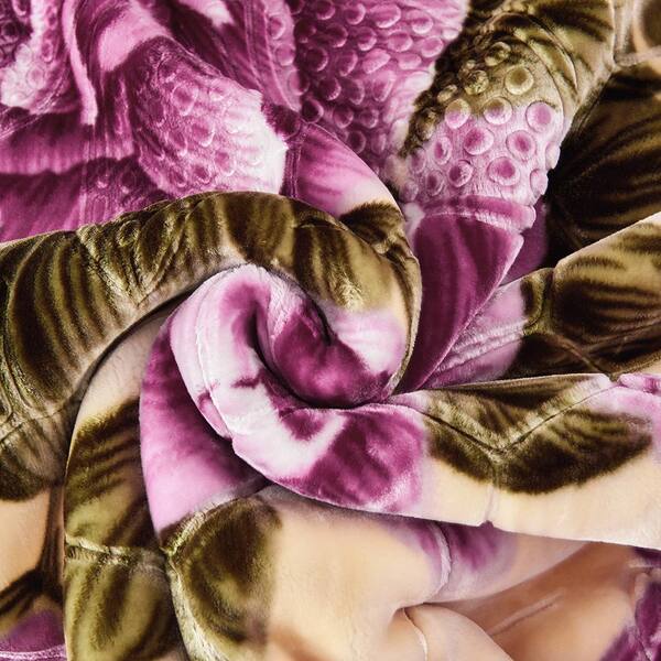 JML Purple Floral 77x87 Reversible Printed Polyester Fleece Mink