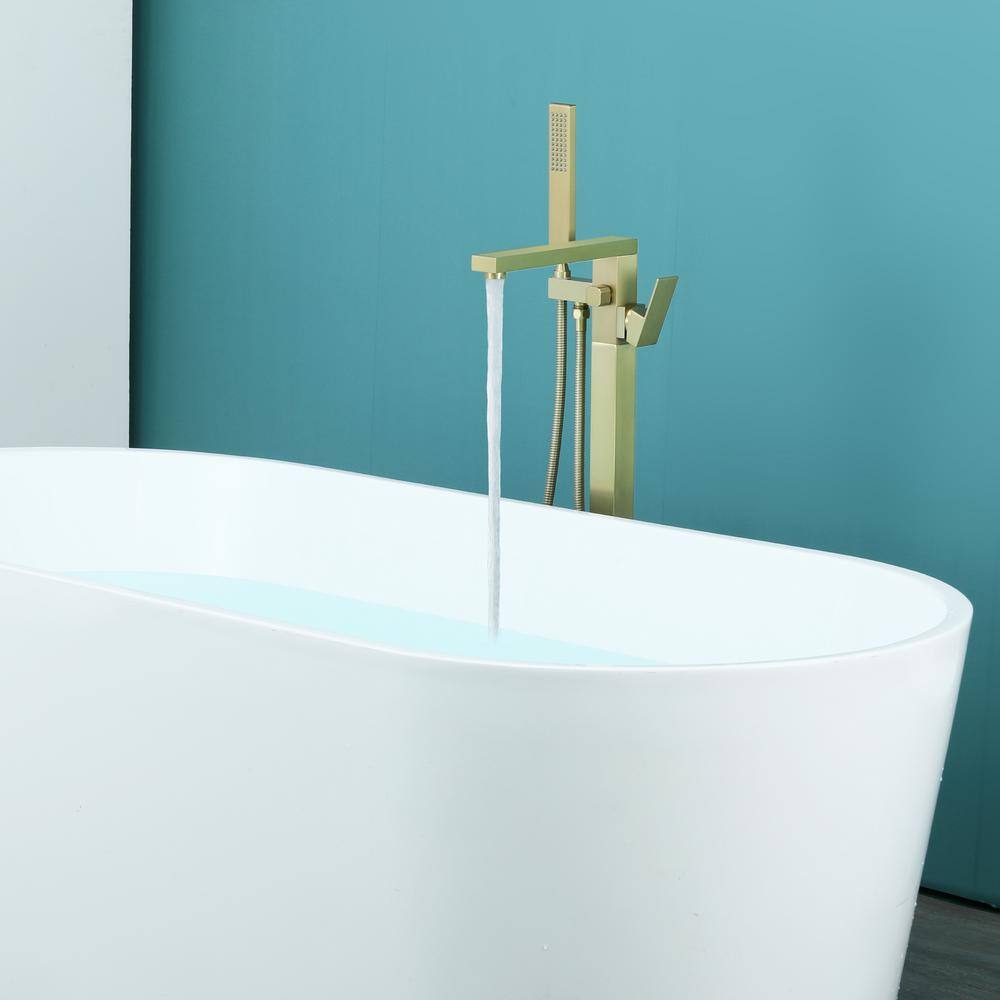 Brushed Gold Stainless Steel Freestanding Tub Faucet with Hand Shower