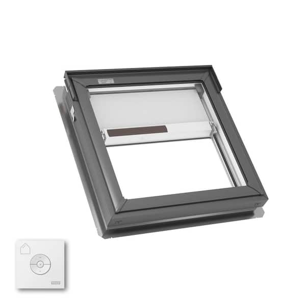 22.5 in. x 22.94 in. Truss Series Fixed Deck Mount Skylight, Laminated Low-E3 Glass, Solar Powered Room Darkening Shade