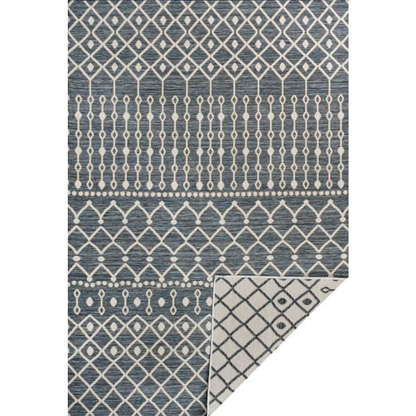 Zana Modern Geometric Moroccan Reversible Machine Washable Navy/Cream 5 ft. x 8 ft. Indoor/Outdoor Area Rug