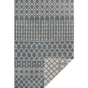 Zana Modern Geometric Moroccan Reversible Machine Washable Navy/Cream 8 ft. x 10 ft. Indoor/Outdoor Area Rug