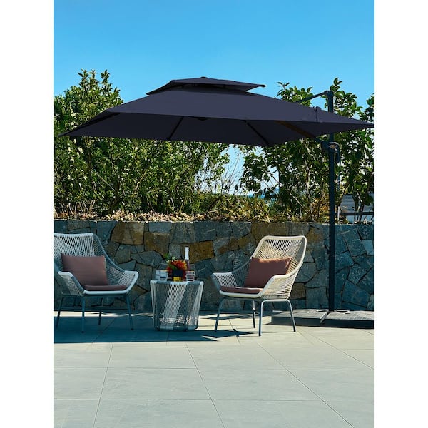 JEAREY 9 ft. 360° Rotation Cantilever Patio Umbrella With Cover And Crank in Navy