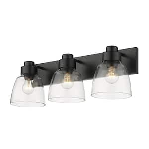 Remy 24.63 In. 3 Light Matte Black Vanity Light with Clear Glass Shade