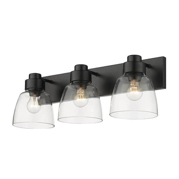 Golden Lighting Remy 24.63 In. 3 Light Matte Black Vanity Light with ...