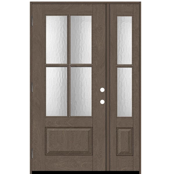 Steves & Sons Regency 53 in. x 80 in. 3/4Lite 4SDL Oasis Deco Glass RHOS Prefinish Ashwood Fiberglass Prehung Front Door w/1_ 14inSL