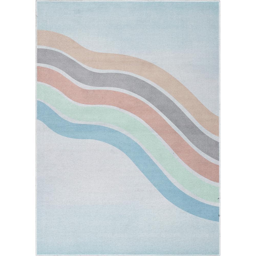 Pastel Multicolor Rug Well Woven Curved Rainbow Modern Kids Pastel Multi Color 3 ft. 3 in. x ...