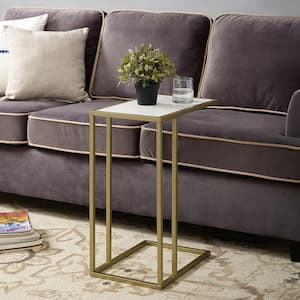 20 in. White Faux Marble/ Gold Urban Industrial Modern Contemporary Transitional Asymmetrical Side Accent Table