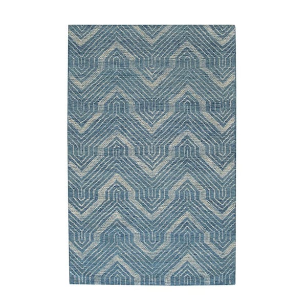 Blue 5 ft. x 8 ft. Hand-Tufted Wool Contemporary Transitional Spring Area Rug