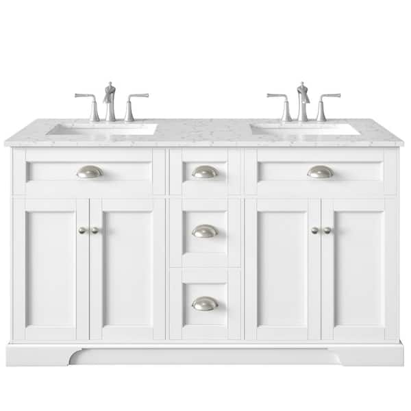 Epic 72 in. Double Sink White Bath Vanity with White Carrara Quartz Top (Assembled)
