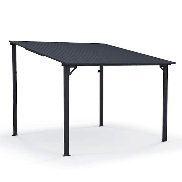 Freestyle 10 ft. x 10 ft. Iron Frame Outdoor Hard Top Wall-mounted Gazebo Pergola for Patio Cover, Dark Grey