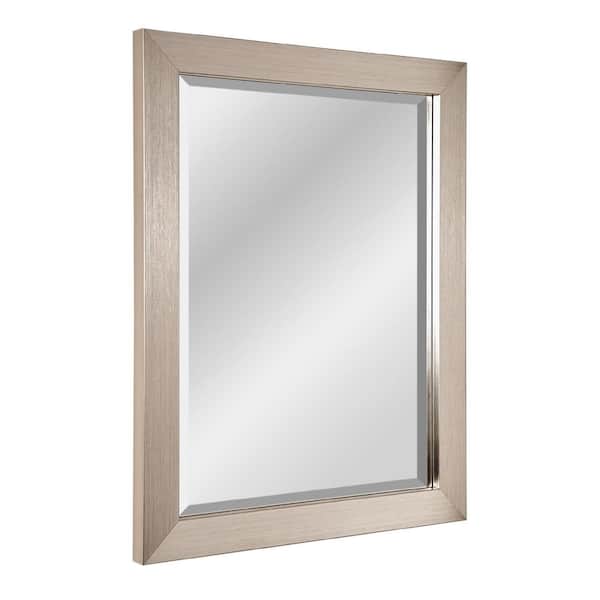 28 in. x 22 in. Brushed Nickel Metal Rectangular Framed Beveled Wall Mirror