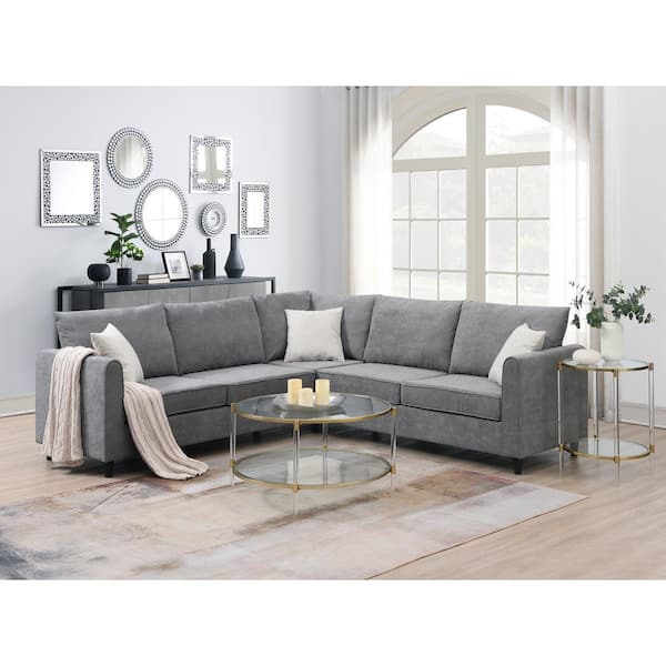 J E Home 91in W Square Arm 6 Piece Polyester L Shaped Modern Sectional Sofa In Gray Gd Sg000099aaa The