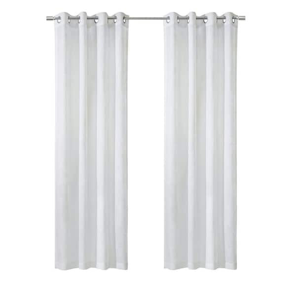 Diamante White Polyester Embroidery 52 in. W x 84 in. L Grommet Indoor Sheer Curtain (Single Panel)