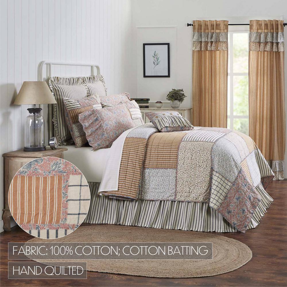 Navy and Gold Cotton Patchwork Twin Quilt