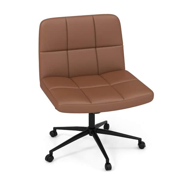 PU Leather Upholstered Modern Swivel Criss Cross Chair with Wheels and Height Adjustable for Office in Brown