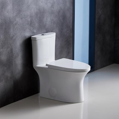 Dual-Flush 1.1 GPF/1.6 GPF Elongated One-Piece Toilet in White Soft Closing Seat High-Efficiency Water Sense