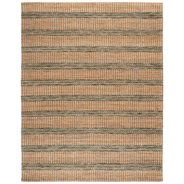 Martha Stewart 9 ft. x 12 ft. Natural/Green Banded Stripe MSR9525Y Area Rug
