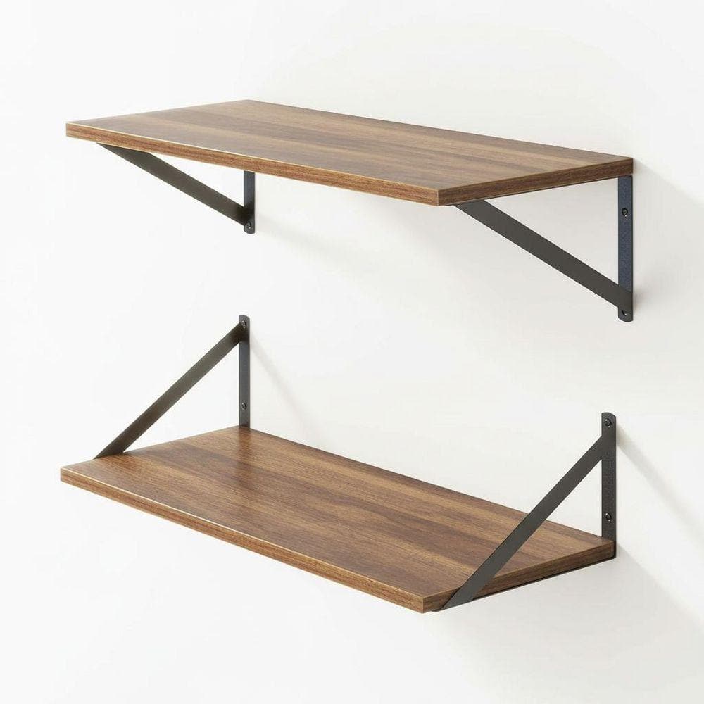 H&O×Nowell Silde-SideShelf 25 24 in. W x 10 in. D Walnut Floating Shelves Set of 2, Decorative
