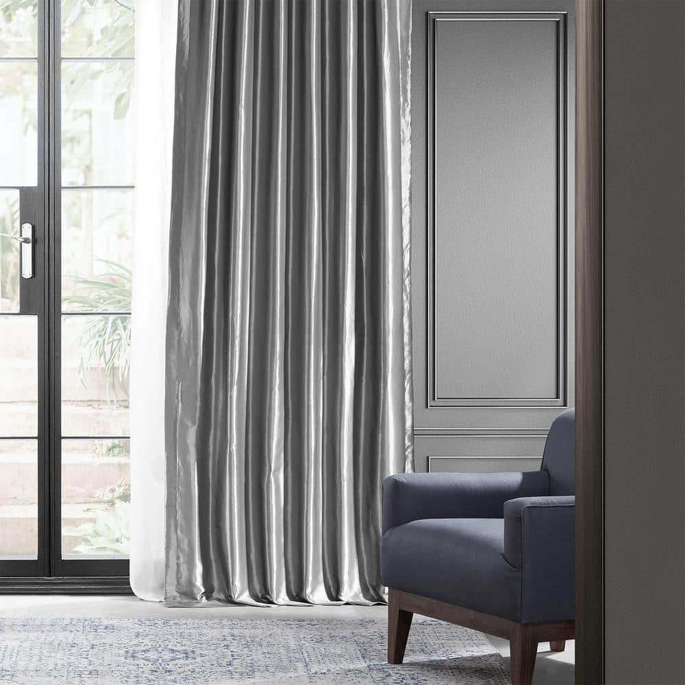 Platinum Blackout Faux Silk Taffeta Curtain Panel, 50W X 120L