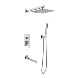 3-Spray Patterns with 10 in. Tub Wall Mount Dual Shower Heads in Brushed Nickel