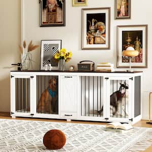 Upgrade Large Furniture Style Dog Crate with Dog Feeding Area, End Table with 2 Rooms Design and One Dog Food Container