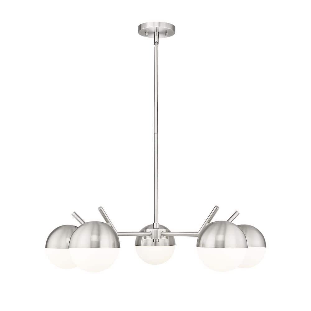 Realm Sphere 5 Light Brushed Nickel Chandelier with Matte Opal Glass Shades