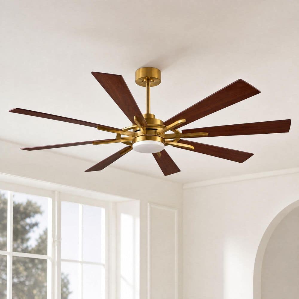 Merra 60 in. Soft Brass with Mahogany Walnut Blades Downrod Mount